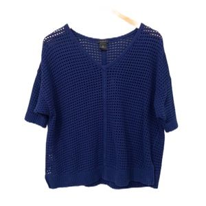 Ann Taylor Navy Open Knit Cropped Sweater Size M